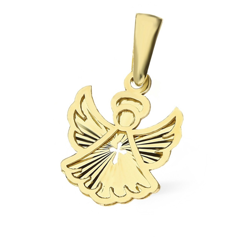 Medalik złoty anioł z wyciętym krzyżem próba 585