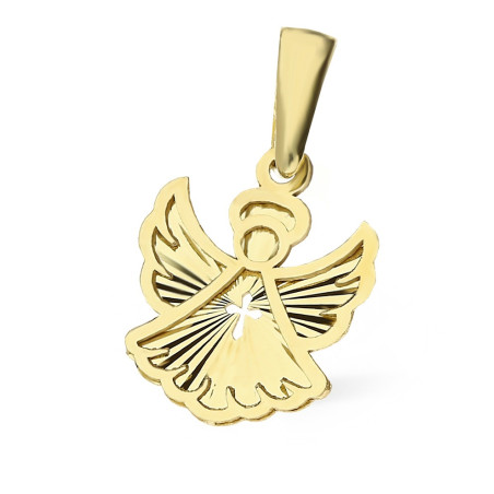 Medalik złoty anioł z wyciętym krzyżem próba 585
