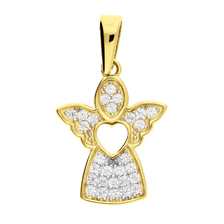Medalik złoty anioł z sercem i cyrkoniami próba 375