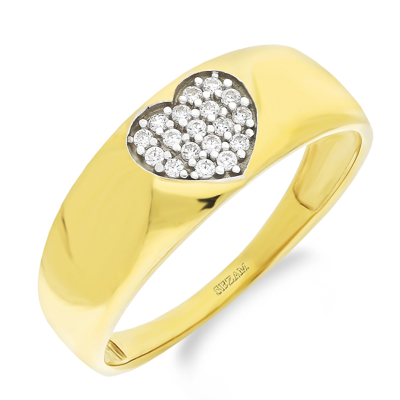 Pierścionek złoty serce z cyrkoniami