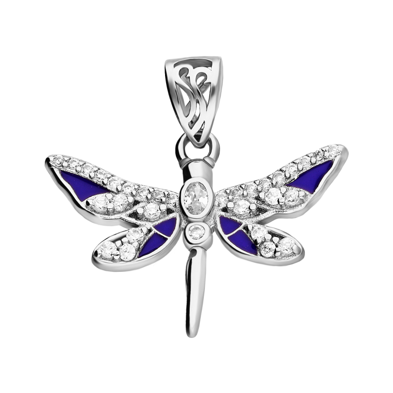 Wisiorek srebrny ważka z fioletową emalią i cyrkoniami