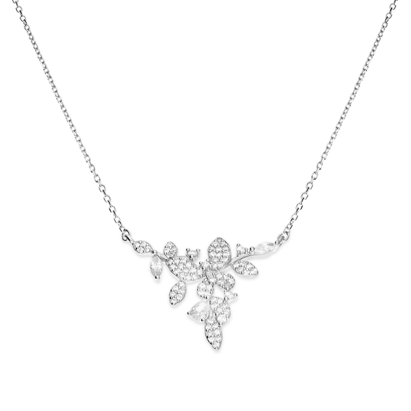 Naszyjnik srebrny motyl na gałązce z białymi cyrkoniami/anker