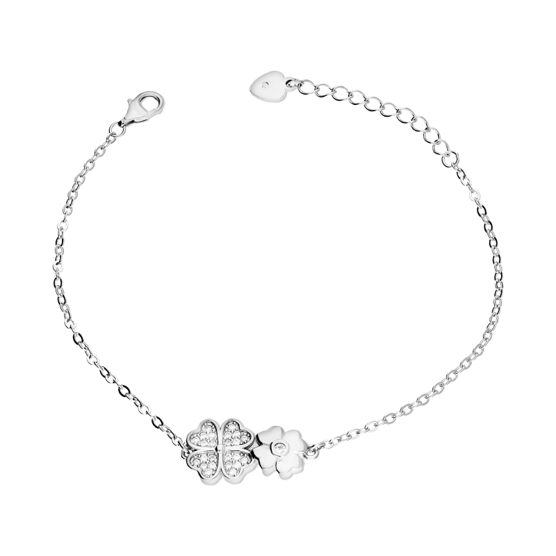 Bransoleta srebrna z dwoma koniczynkami/rolo