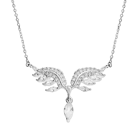 Naszyjnik srebrny liście z białymi cyrkoniami i łezki
