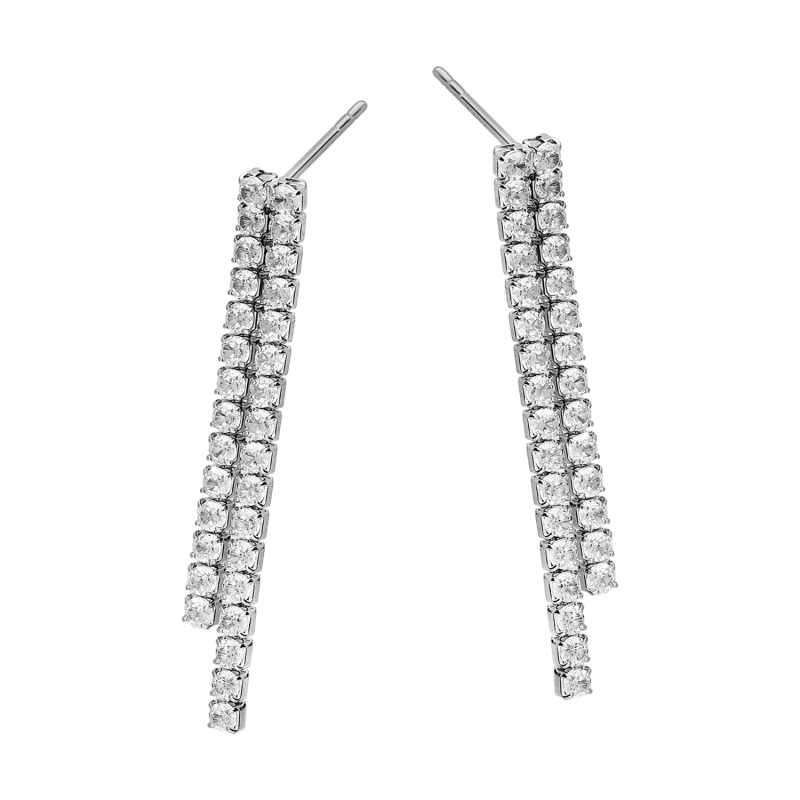 Kolczyki srebrne z dwoma rzędami białych cyrkonii/sztyft