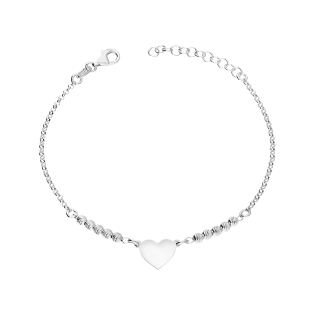 Bransoleta srebrna z gładkim sercem i grawerowanymi kulkami/rolo