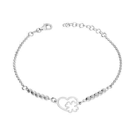 Bransoleta srebrna serce z koniczynką i grawerowane kulki