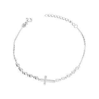 Srebrna Bransoletka z Krzyżykiem i Cyrkoniami - JubilerSezam.pl