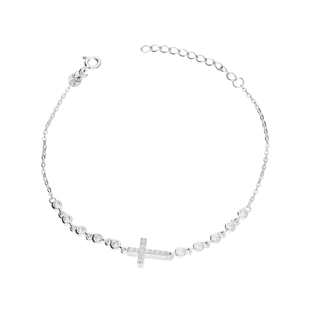 Srebrna Bransoletka z Krzyżykiem i Cyrkoniami - JubilerSezam.pl