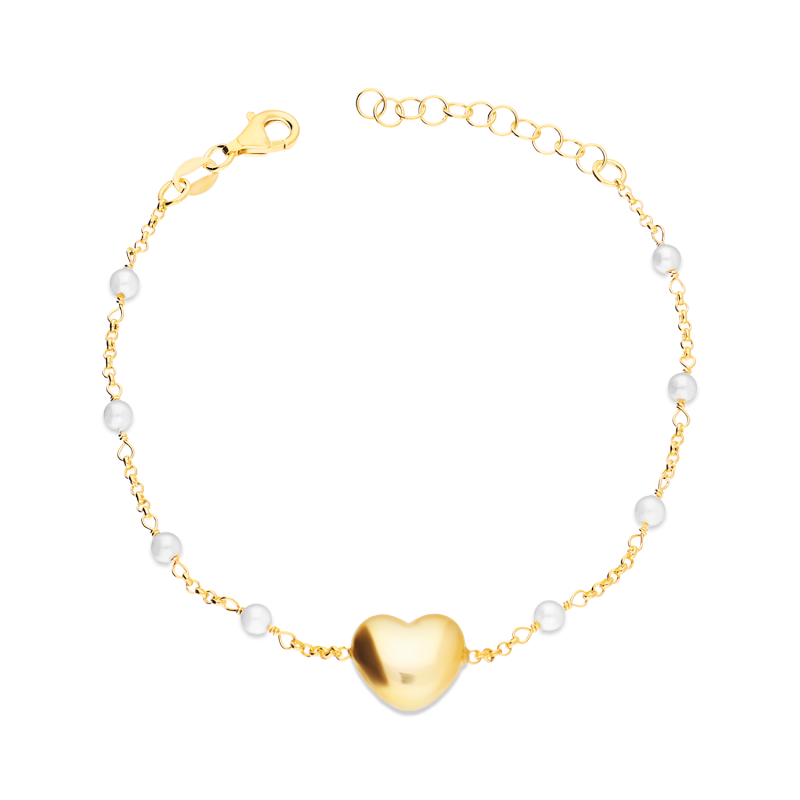 Pozłacana Bransoletka z Perłami i Sercem Rolo - JubilerSezam.pl