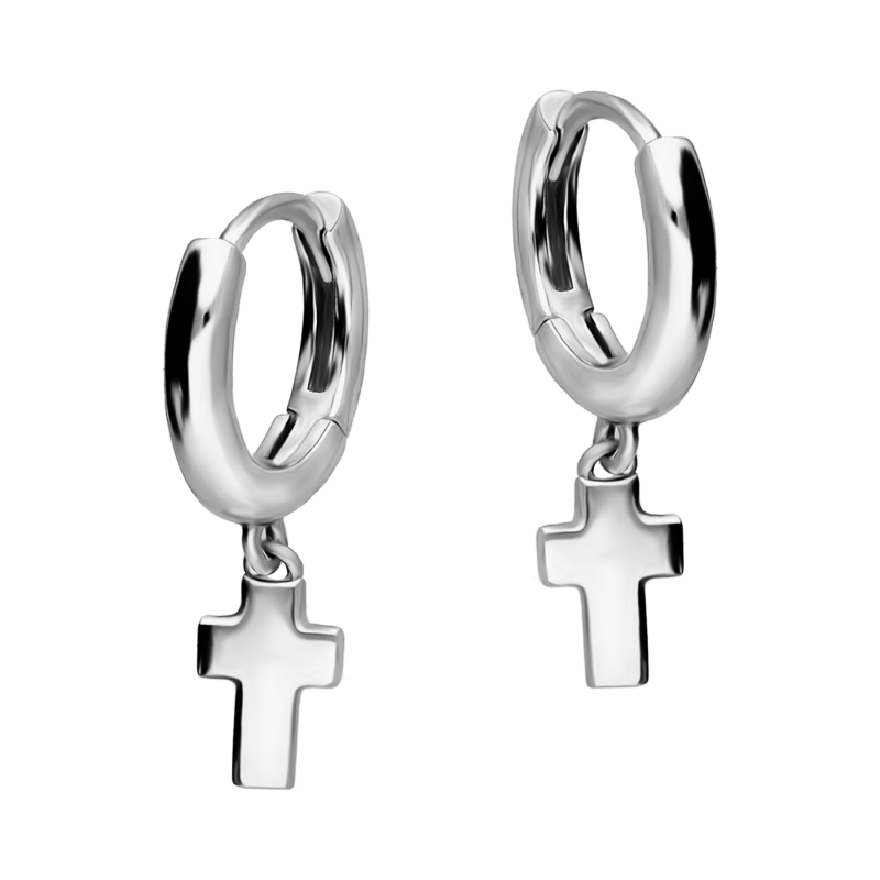 Kolczyki srebrne kółka z wiszącym krzyżykiem/kreole