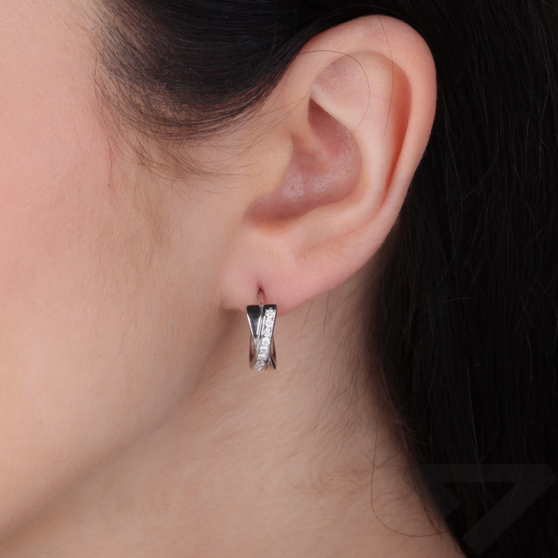 Kolczyki srebrne kółka X z cyrkoniami