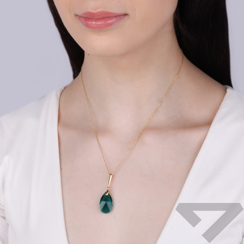 Naszyjnik pozłacany z zielonym kryształem
