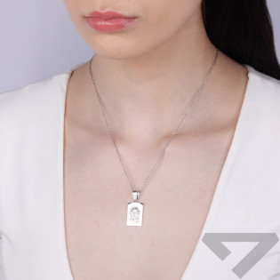 Medalik srebrny rodowany Częstochowska w prostokącie