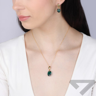 Naszyjnik pozłacany z zielonym kryształem