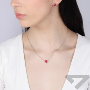 Srebrny Komplet Serca z Czerwoną Cyrkonią - JubilerSezam.pl