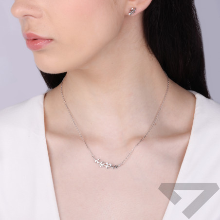 Komplet srebrny kolczyki i naszyjnik gałązka z cyrkoniami