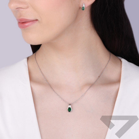 Komplet srebrny kolczyki i zawieszka owalna zielona cyrkonia