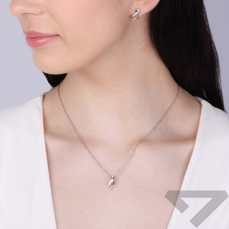 Komplet srebrny kolczyki i zawieszka zawijas z cyrkoniami