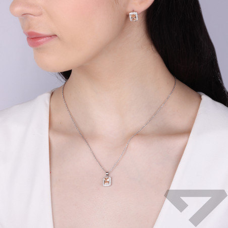 Komplet srebrny kolczyki i zawieszka markiza z pomarańczową cyrkonią