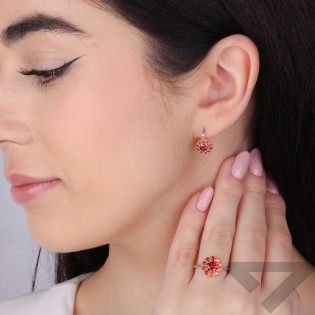 Pierścionek srebrny kwiat z pomarańczowymi cyrkoniami