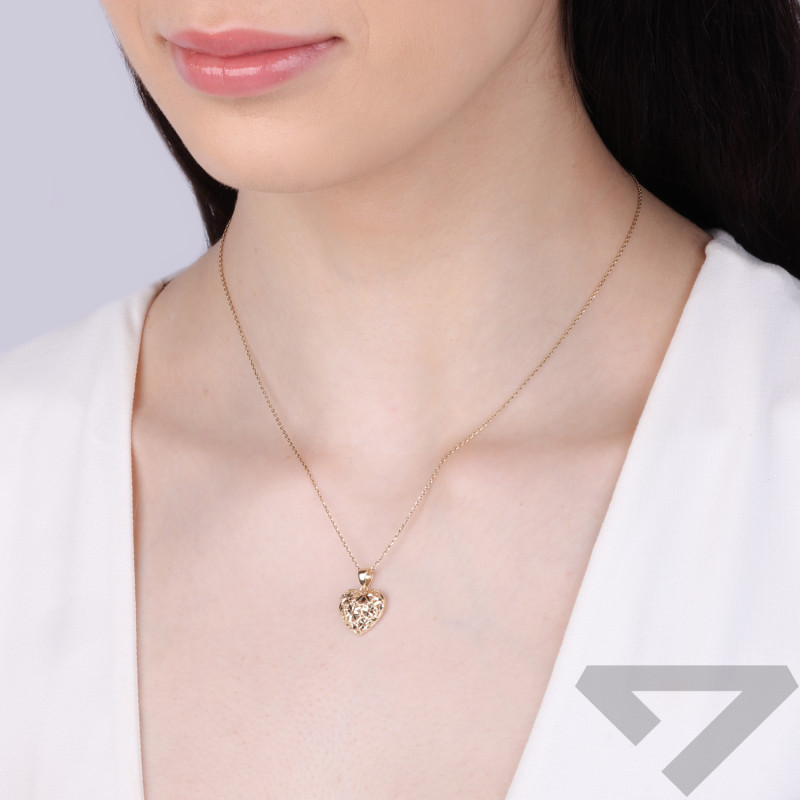 Serduszko złote ażurowe z kwiatkami próba 585