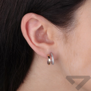 Kolczyki srebrne półkółko z cyrkoniami i złotą blaszką