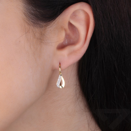 Kolczyki złote kropla z białymi cyrkoniami