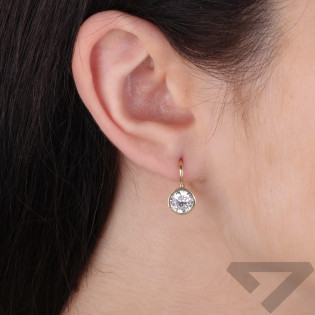 Kolczyki złote z białą cyrkonią w okrągłej oprawie 7 mm