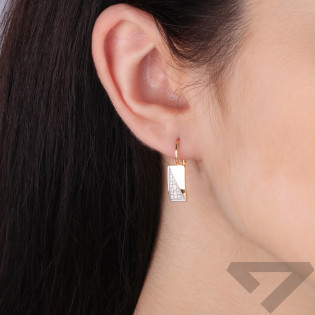 Kolczyki złote prostokąt z białymi cyrkoniami