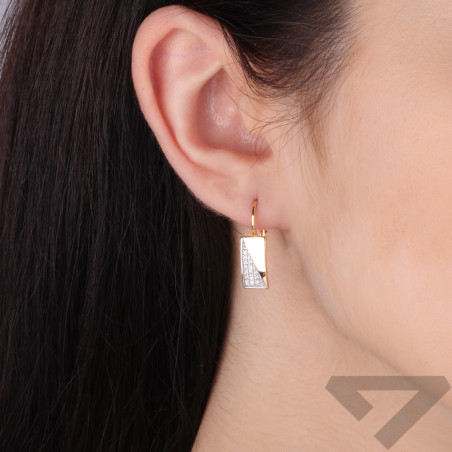 Kolczyki złote prostokąt z białymi cyrkoniami