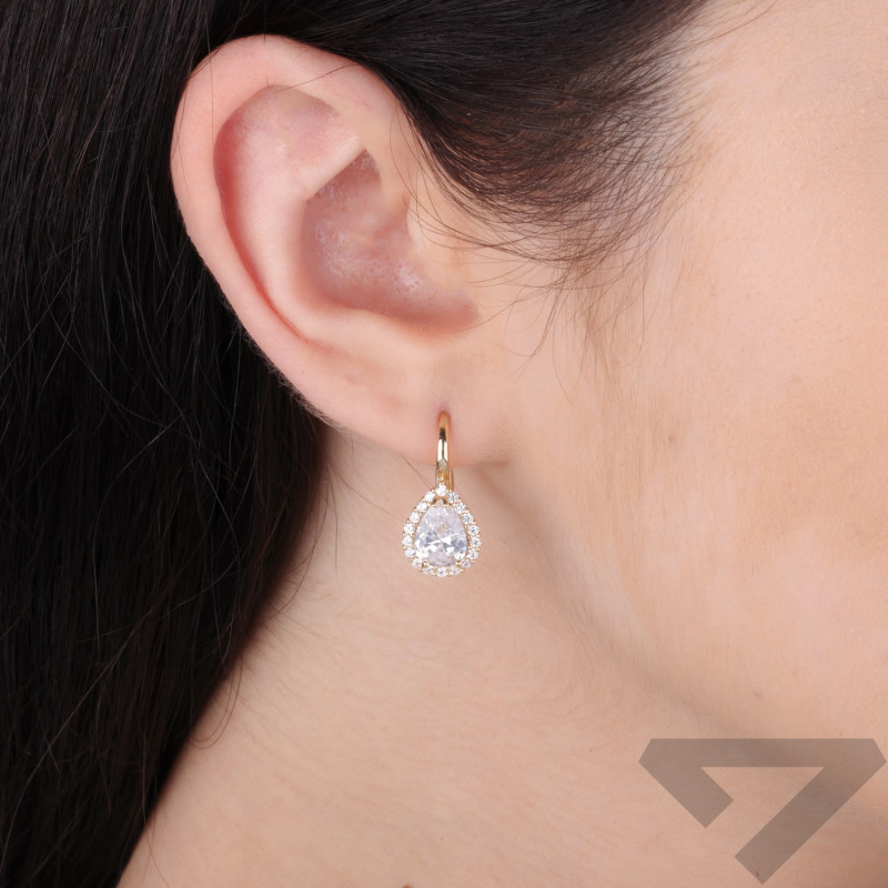 Kolczyki złote kropla z białymi cyrkoniami