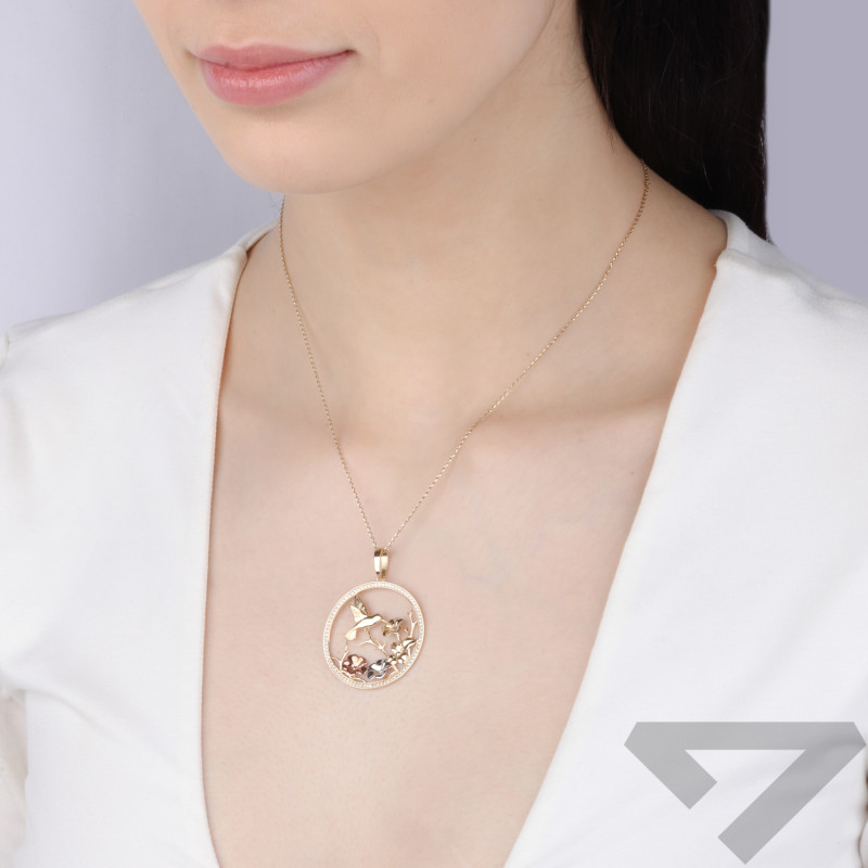 Zawieszka złota koliber w kole z cyrkoniami, próba 585