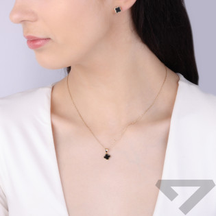 Zawieszka złota koniczyna z czarną emalią