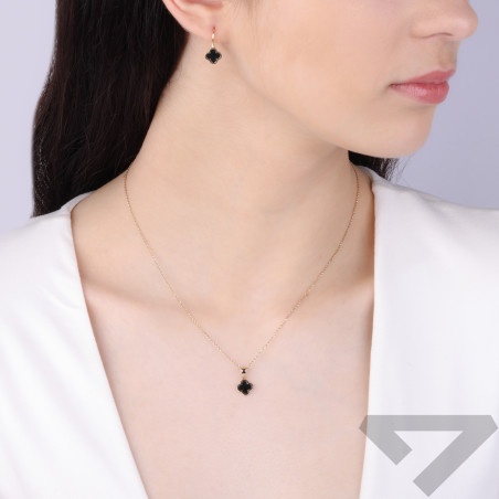 Kolczyki złote koniczyna z czarną masą perłową