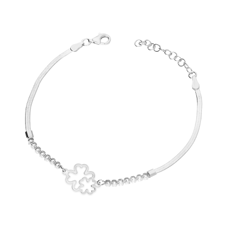 Bransoleta srebrna z dwoma koniczynkami i białymi cyrkoniami/taśma