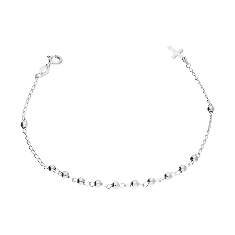 Bransoleta srebrna różaniec z gładkimi paciorkami