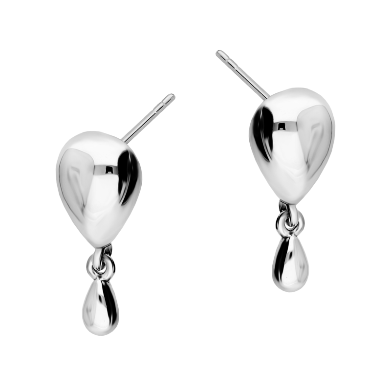 Kolczyki srebrne wypukła kropla z wiszącą kropelką/sztyft