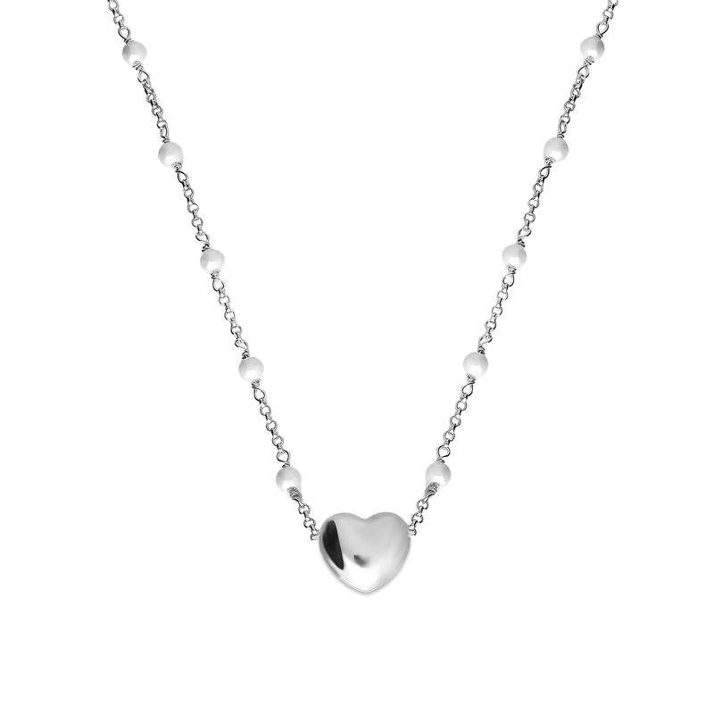 Naszyjnik srebrny z perłami i sercem