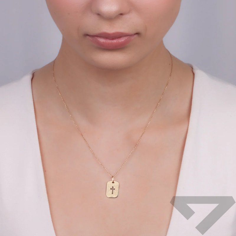 Medalik złoty blaszka z wyciętym krzyżem i modlitwą próba 333