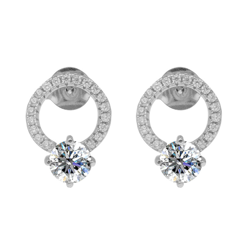 Kolczyki srebrne z moissanitami w kółku