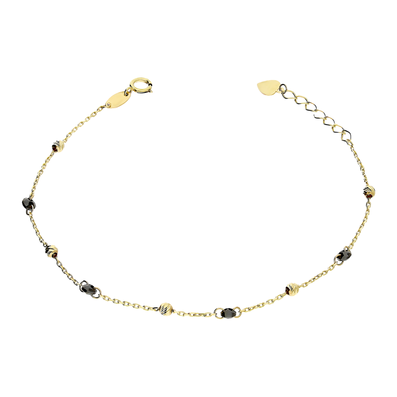Bransoleta złota z żółtymi i czarnymi kulkami próba 585