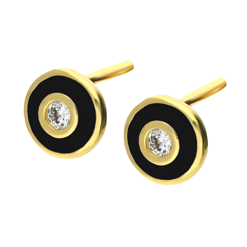 Kolczyki złote kółko z czarną emalią i cyrkonią/sztyft AR VXXCE6552-3-FCZ próba 375