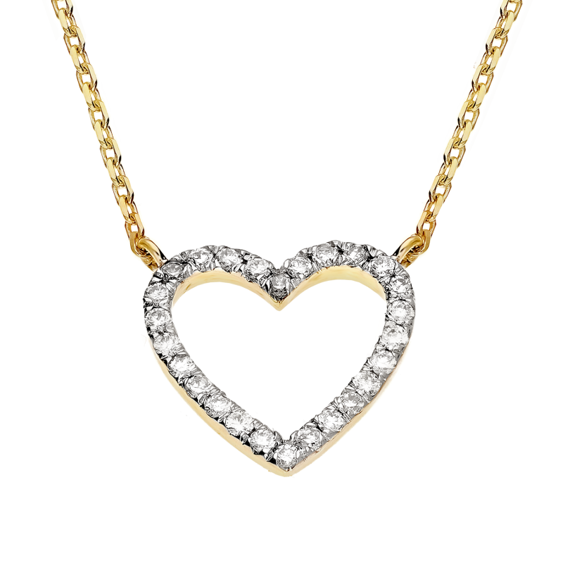 Naszyjnik złoty serce ramka z diamentami