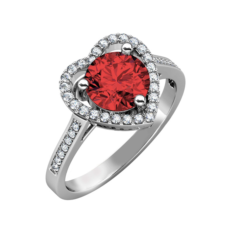 Pierścionek srebrny z czerwonym moissanitem sercem