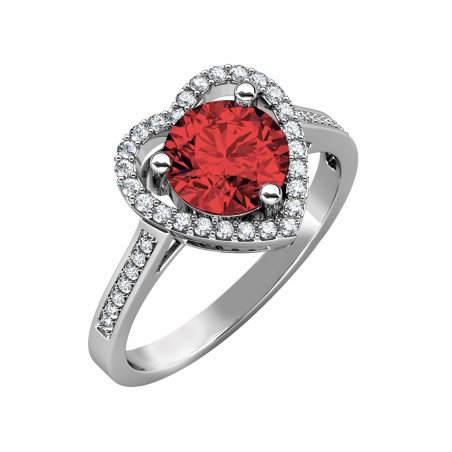 Pierścionek srebrny z czerwonym moissanitem sercem