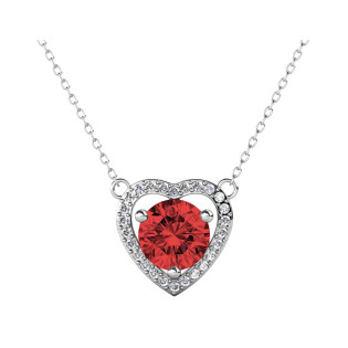 Naszyjnik srebrny serce z czerwonym moissanitem