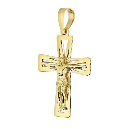 Krzyżyk złoty z wizerunkiem Pana Jezusa, ramiona kwadratowe próba 375