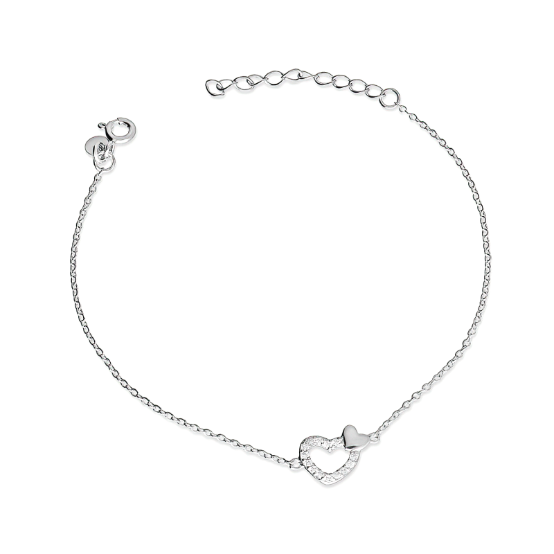 Srebrna Bransoletka Serce z Cyrkoniami - JubilerSezam.pl