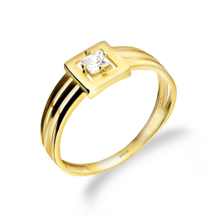 Pierścionek złoty kwadrat z białą cyrkonią próba 375